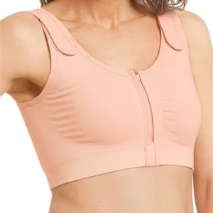 Leyla Front Closure Post-Breast Surgery Compression Seamless Bra with High Cotton Content 69% - Optional with Compression Belt & Silicone Patches - Light Pressure Level