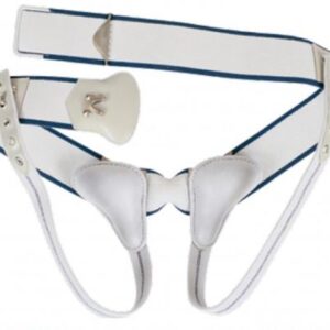 Double SCROTAL Hernia Elastic Band Truss with Anatomically Shaped Pads Covered in Soft Leather - Medical Grade