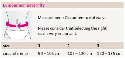 Medi Lumbamed Maternity Support Belt Size Table